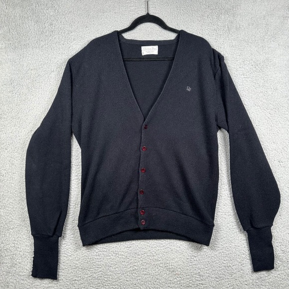Vintage Christian Dior Monsieur Cardigan Sweater Mens XL Black Button Front USA